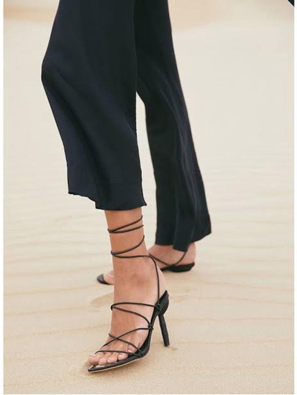 cult gaia Soleil Black Lace-Up Sculpted Heel Sandals